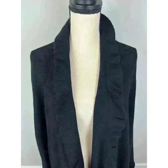 The Scotch House 100% Lambswool Long Cardigan Wrap Black One Size Ruffles - Picture 2 of 11